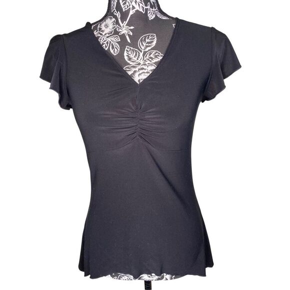 Y2K Style V Neck Sharkbite Hem T Shirt Split Sleeve Vintage Coquette Cottage - Picture 1 of 11